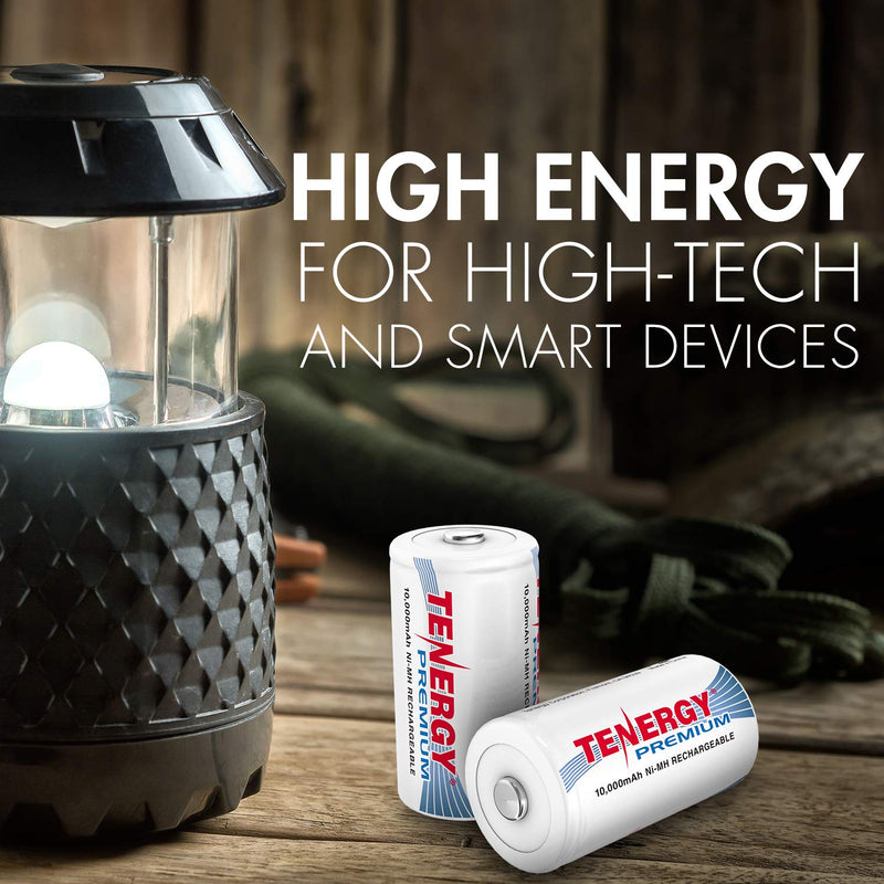 [Australia] - Tenergy Combo: 4 pcs Premium D Size Rechargeable Batteries High Capacity 10000mAh NiMH - UL Certified 4 Count (Pack of 1) 