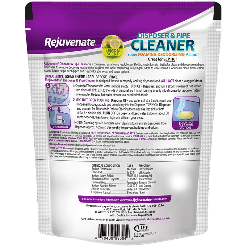 [Australia] - Rejuvenate Disposer and Pipe Cleaner, Lemon Scent, 6 Pods, 7.1 oz (201g) 6 Count - Lemon 