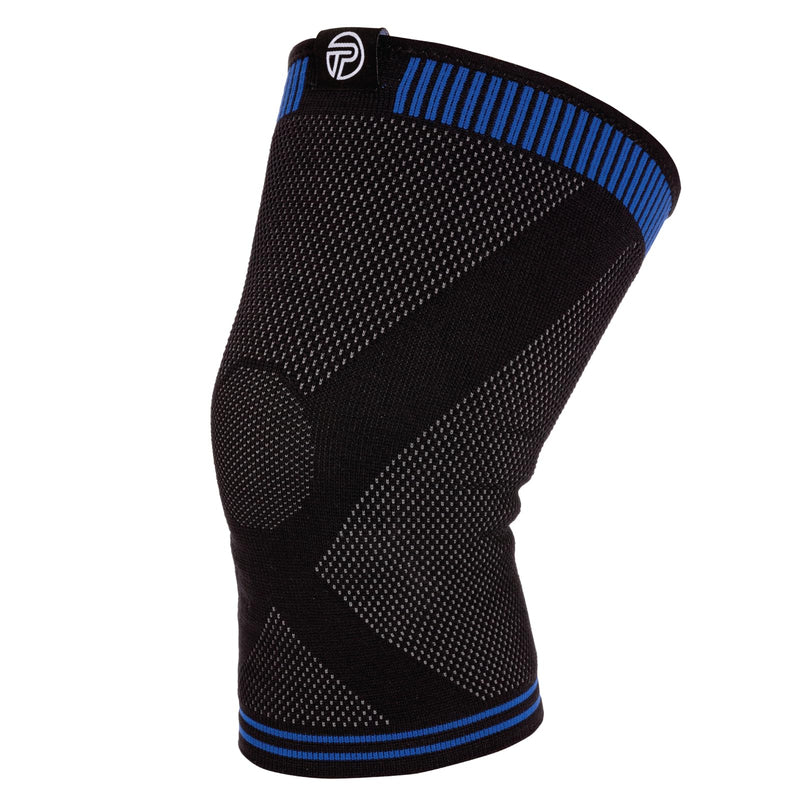 Pro-Tec Athletics 3D Flat Knee Support, Advanced Flat Knit Technology for Custom Fit, Breathable Multi-Directional Stretch Fabric, Non-Slip Gel for Enhanced Stability, Full Motion, Medium, Blue/Black Blue, Black