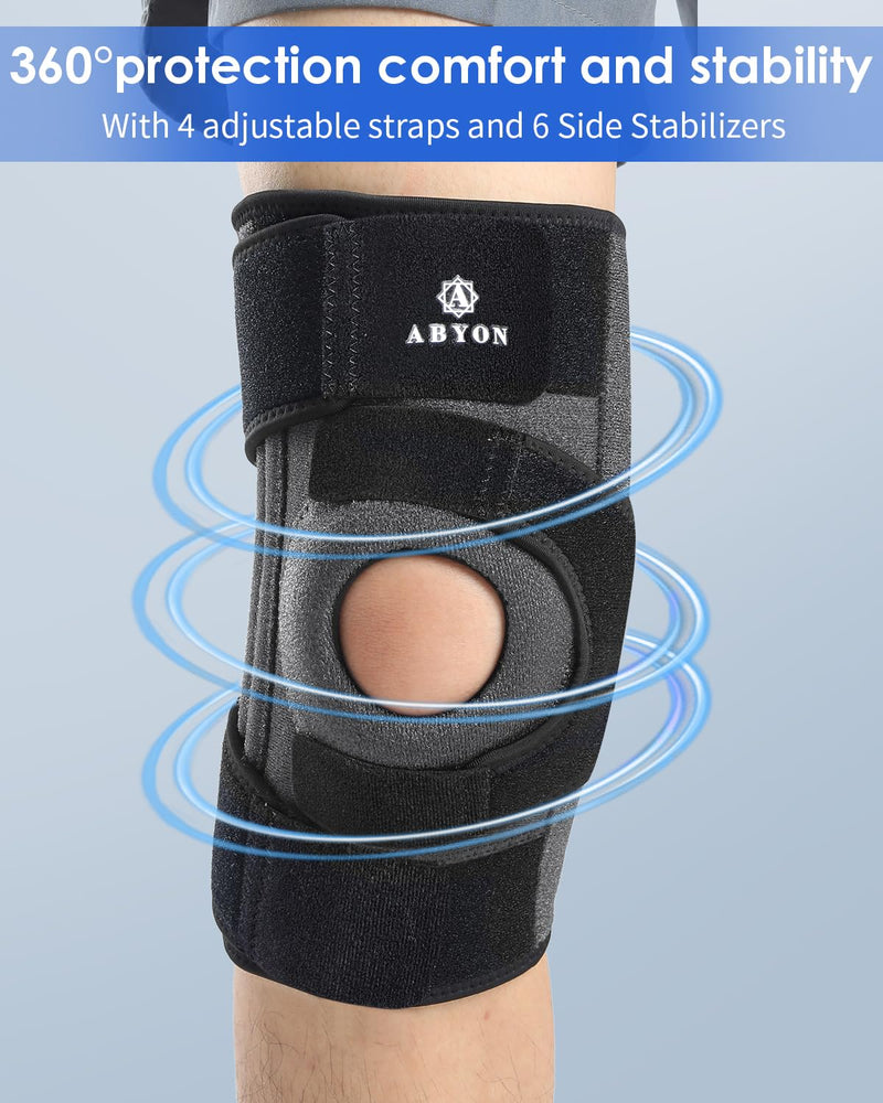[Australia] - ABYON Knee Brace for Women & Men Meniscus Tear, ACL, Arthritis, Knee Support with Triple Side Stabilizers and Adjustable 360° Wraparound Strap for Maximum Knee Pain Support and Fast Recovery - Please Check How To Size Video Medium Black-Grey 