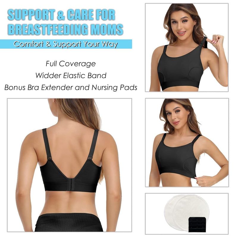 [Australia] - Hands Free Pumping Bra Hands-Free Breast Pump Bra Nursing Bras for Pumping Adjustable Breast-Pumps Holding and Nursing Bra Black Large 