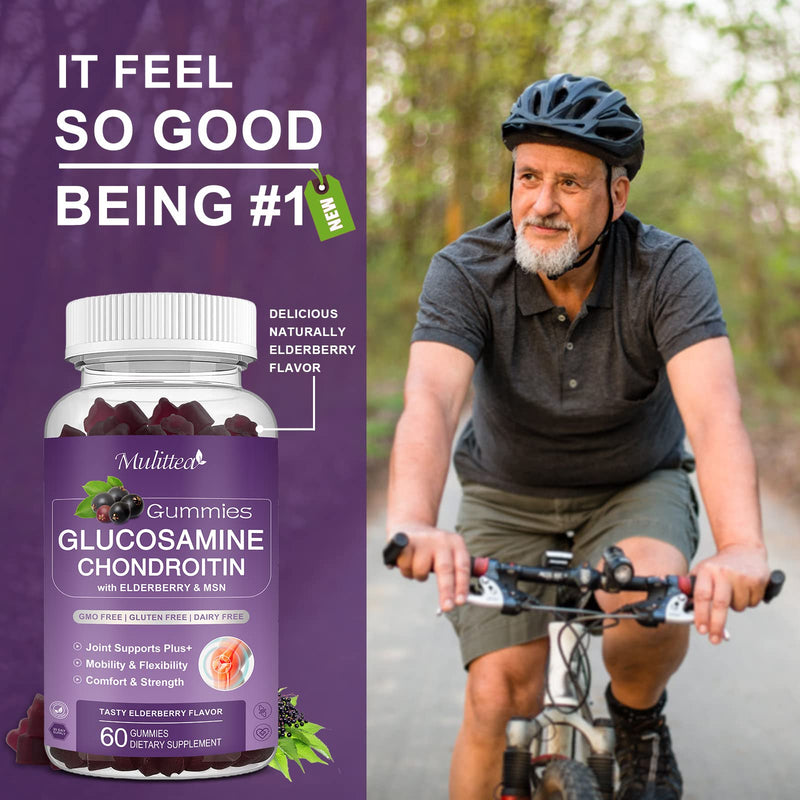 [Australia] - Glucosamine Chondroitin Gummies - Extra Strength Joint Support Supplement with MSM & Elderberry for Natural Joint, Antioxidant Immune Support for Adults, Men & Women-(2 Pack) 60 Count (Pack of 2) 