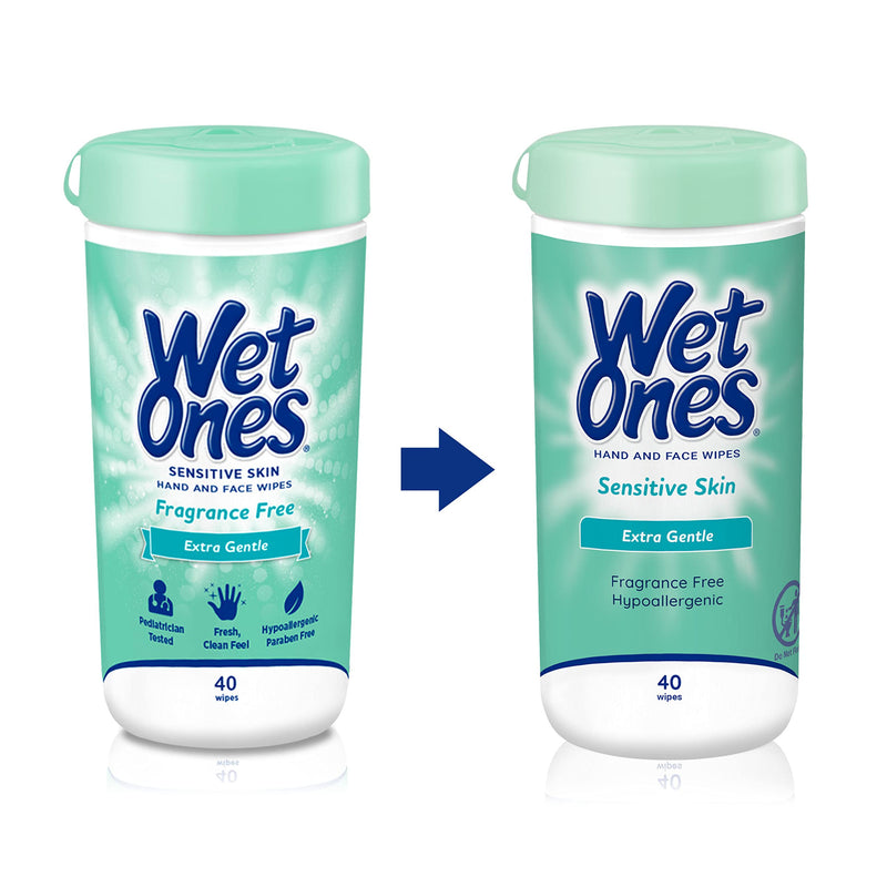 [Australia] - Wet Ones Hand and Face Wipes, Sensitive Skin Wipes | Unscented Wipes, Hand and Face Wipes Sensitive Skin, Wet Ones Sensitive Skin Wipes, 40 ct. Canister Fragrance Free 40 Count (Pack of 1) 