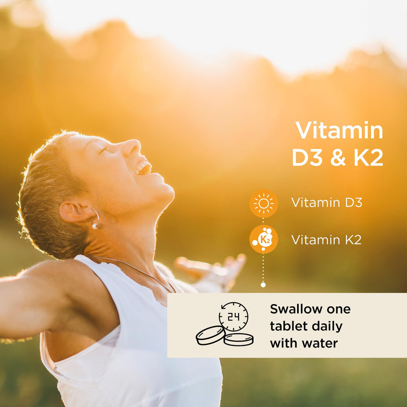 Healthspan Vitamin D3 & K2 | 60 Tablets | for Immune, Bone & Blood Health | 100ug Vitamin D3 & 100ug Vitamin K2 | Optimal Calcium Absorption and delivery | Pure, Active Form MK-7 | Vegetarian