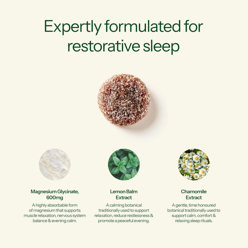 Snooze Magnesium Glycinate Gummies for Sleep Support & Relaxation with Lemon Balm & Chamomile, Supports Nervous System & Muscle Function, Blueberry Flavour, 60 Vegan Gummies