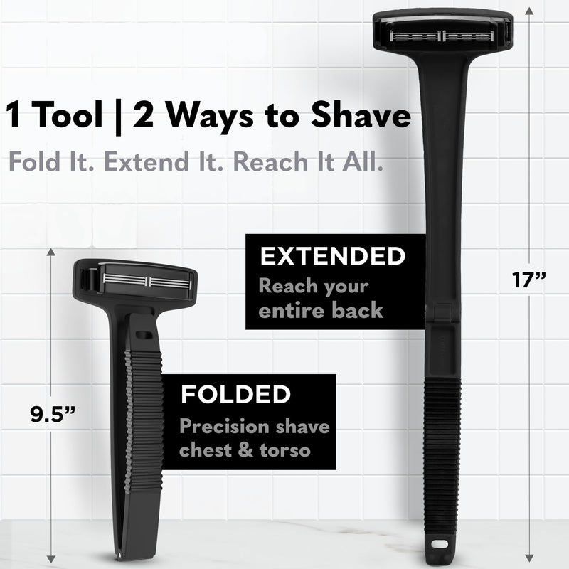 Bearback Back Shaver for Men – DIY Razor with Pivoting Triple Blades & Folding Handle – Wet or Dry Back & Body Hair Removal
