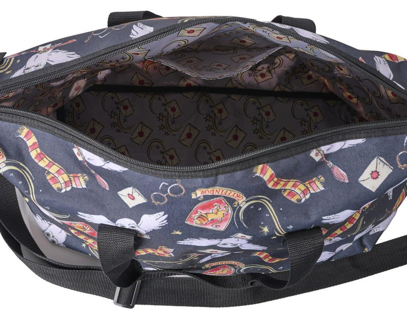 Harry Potter Tote Duffel Bag Hogwarts All Over Print Owl Glasses Carry On Travel Black