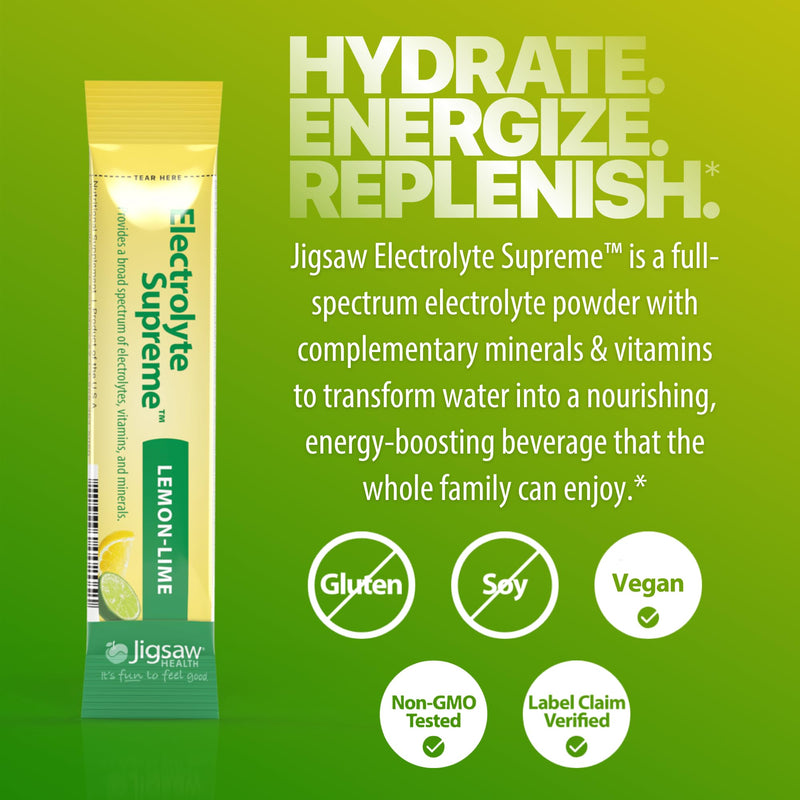 Jigsaw Health Electrolyte Supreme | Broad Spectrum of Electrolytes + Trace Minerals | Lemon-Lime Flavor | 60 Servings (Packets)