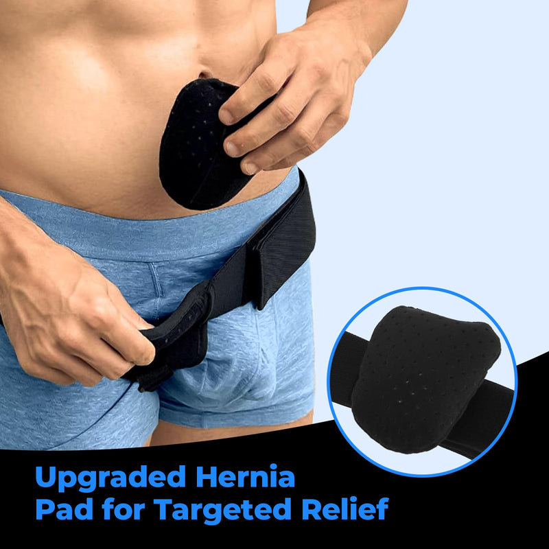 Hernia Belts for Men & Women, Adjustable Inguinal Hernia Belt for Men with Pad Support, Post-Surgery Recovery Truss, Universal Abdominal Strap Guard for Left or Right Side (Medium, Black) Medium (Waist Fit: 34''-44'')
