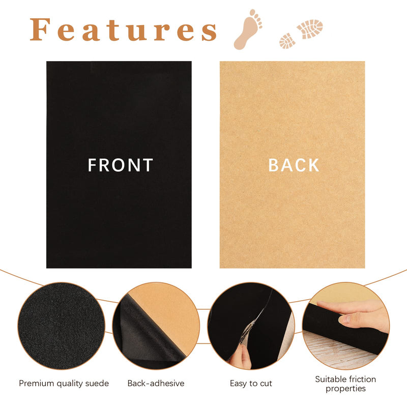 [Australia] - Caydo Pack of 4 Black Suede Sheets, Self-Adhesive Suede Sheets Back Non-Slip Sole Protector for Dance Shoes, High Heeled Shoes (A4 Size) 