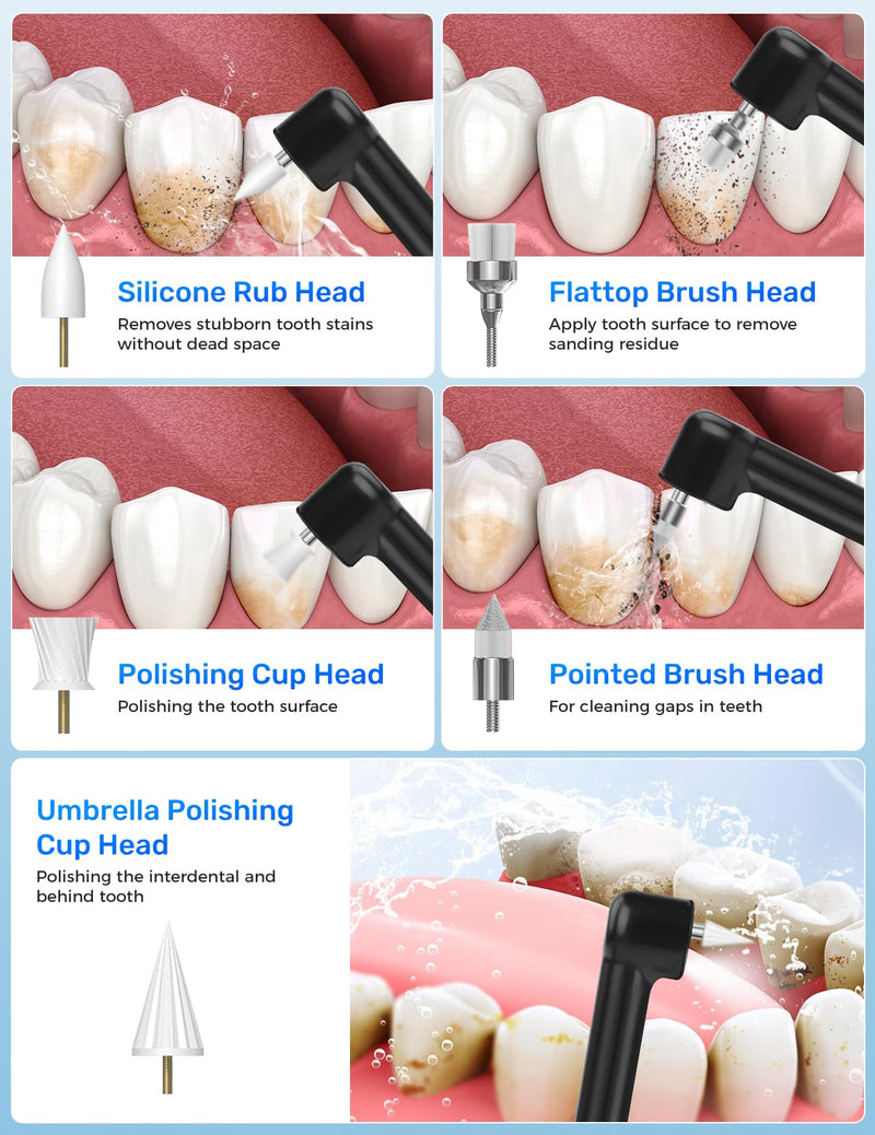 [Australia] - Tooth Polisher, Rechargeable Teeth Polishing Kit for Teeth Whitening, Tooth Polisher for Tartar Stain Removal, Teeth Cleaner Tools for Home Use with 3 Polish Paste and 5 Brush Heads, LED Light 