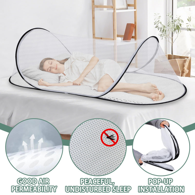 [Australia] - 78.7 x 31.5 x 23.6 Inch Large Pop Up Mosquito Net, Collapsible Portable Mosquito Tent, Suitable for Adult Baby Bedroom, Outdoor Camping Use White 
