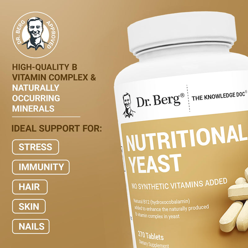 Dr. Berg Nutritionals Yeast Tablets – Natural B12 Added - All 8 B Vitamin Complex – Organic Vanilla Flavor - 270 Vegan Tablets Dietary Supplements 270 Count (Pack of 1)