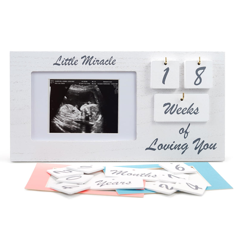 [Australia] - Ultrasound Picture Frames with Milestone Tracker - Multi Use White Baby Sonogram Picture Frame with Counting Tiles - Beautiful White Wooden Ultrasound Picture Frame or Ultrasound Photo Frame 
