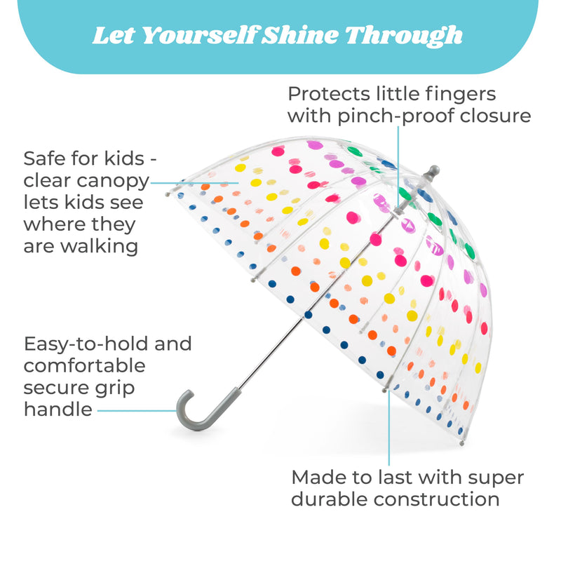 totes Kids Lightweight Dome Canopy Bubble Umbrella with Wind and Rain Protection 38" Canopy PINK