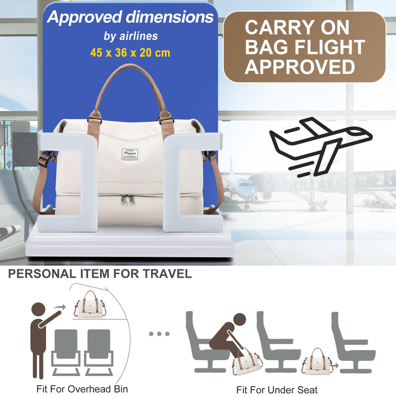 Travel Duffel Bag 18x14x8 Inches Carry On Bag for Airplanes Weekender Overnight Bag for Women with Trolley Sleeve Travel Bag Spirit with Shoes Compartment Sport Tote Gym Bag BeigeBrown