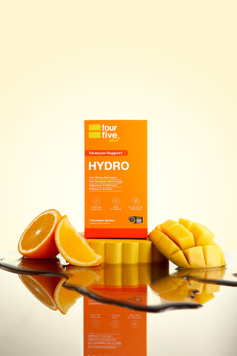 fourfive Hydration Sachets (Immune Support) - Hydro Electrolytes Powder with Vitamins, Wellmune® & Chaga Mushroom, Immunity for Defence - Orange & Mango, 30 Sachets 1 count (Pack of 30)