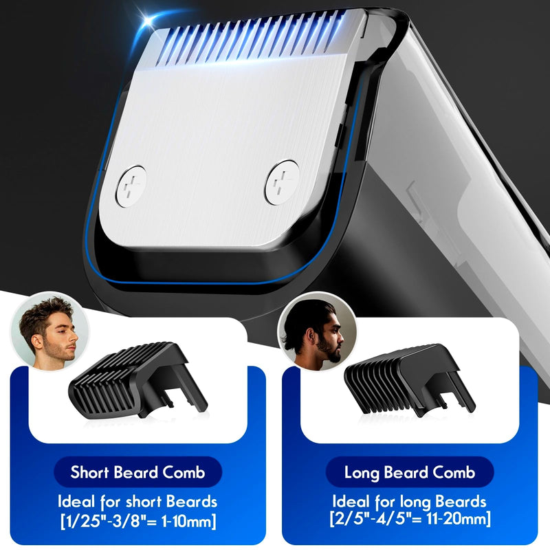 [Australia] - Vacuum Beard Trimmer for Men Rechargeable, IPX6 Waterproof Mustache Trimmer with Adjustable Length Combs (1/25’’-4/5’’), Men’s Electric Stubble Trimmer, Cordless with Built-in Vacuum (Black) Black 
