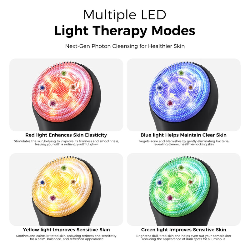 [Australia] - Facial Cleansing Brush Face Scrubber - Rechargeable Electric Face Cleansing Brush with 4 LED Gentle Light Liquid Silicone Modes Exfoliator,IPX7 Waterproof Ideal Gift for Men and Women-Black Black 