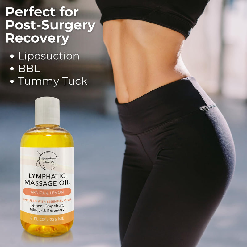 [Australia] - Lymphatic Massage Oil for Massage Therapy | 100% Natural Lymphatic Drainage Oil | Premium Quality with Arnica, Lemon & Ginger Oil | for Post Surgery Recovery & Detox | 8oz by Brookethorne Naturals 