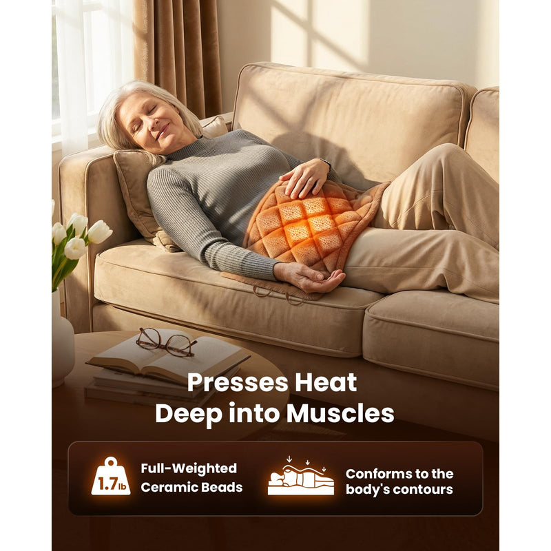 BOB AND BRAD 2.4lb Far Infrared Weighted Heating Pad for Back, Neck & Shoulder Comfort, FSA-HSA Eligible, 12"x24" Electric Heated Wrap with Hands-Free Strap, 6 Temps, Auto-Off, Gifts for Women & Men Brown
