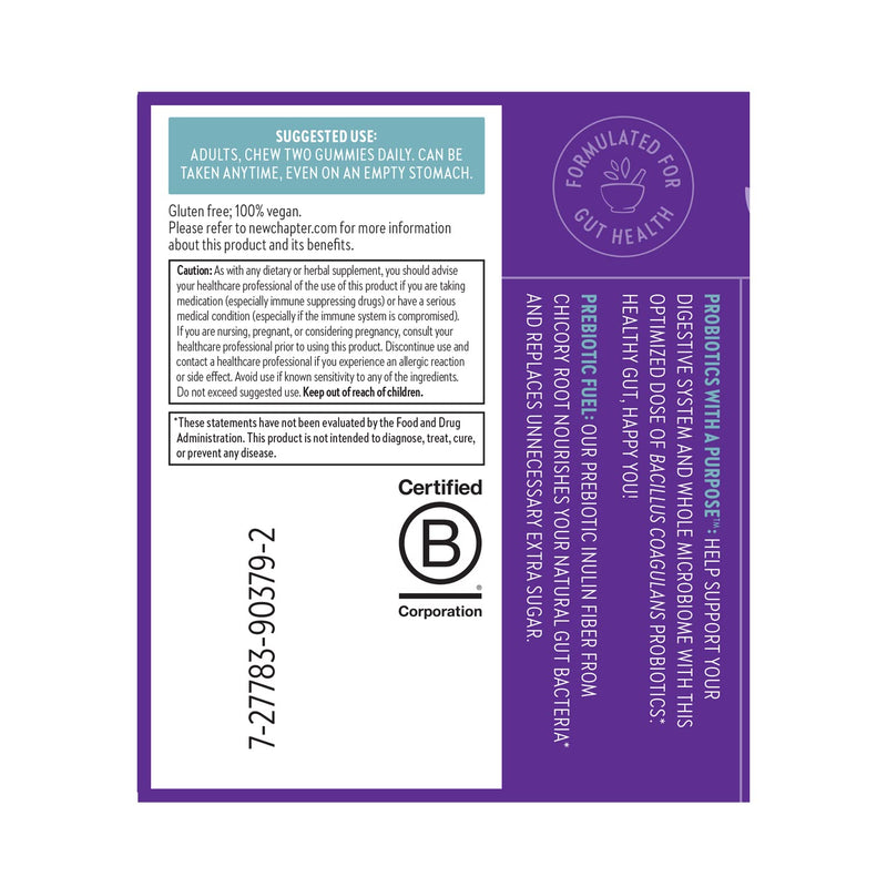 [Australia] - New Chapter Probiotic Gummies for Women and Men, All-Flora (1 Month Supply) – 55% Less Sugar+, Formulated for Holistic Gut Health Support with Probiotics + Prebiotic Fiber + 100% Vegan + Non-GMO 