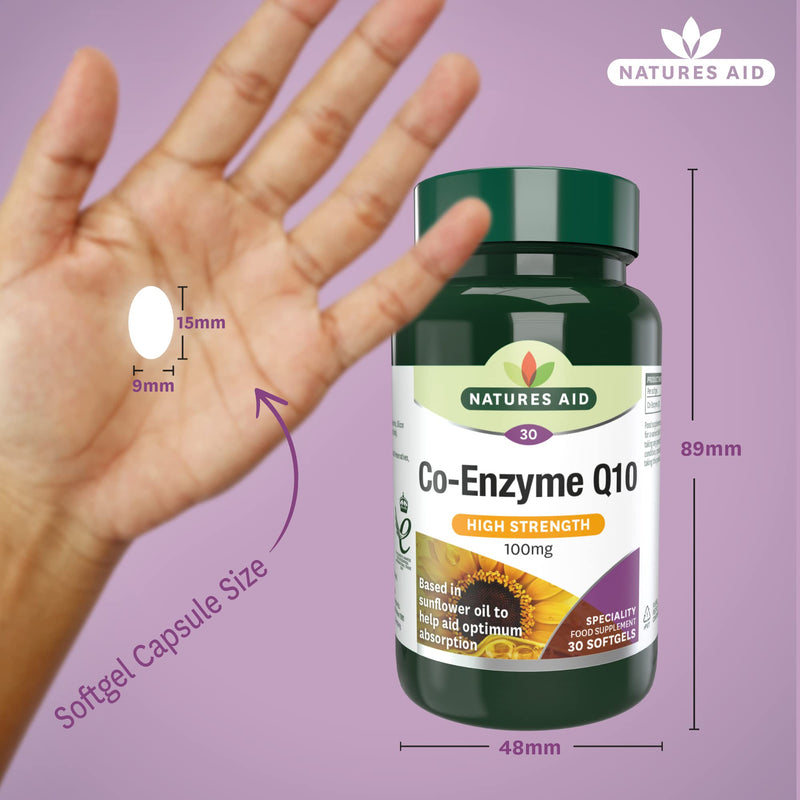 Natures Aid Co-Enzyme Q10 Co-Q-10 Tablets 100mg - Supports Heart Health Energy Production - High Potency Ubiquinone - Vegan Gluten Free Non-GMO - Pack of 30 Tablets