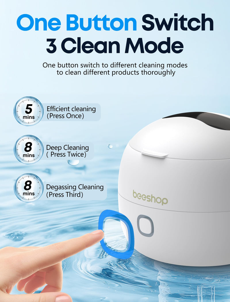 [Australia] - BEESHOP 2025 Ultrasonic Retainer Cleaner Machine – 45kHz Dental Pod for Retainers, Mouth Guards, Braces, Aligners & Jewelry, Denture Cleaner with 3 Modes, 200ml Capacity (White) White 