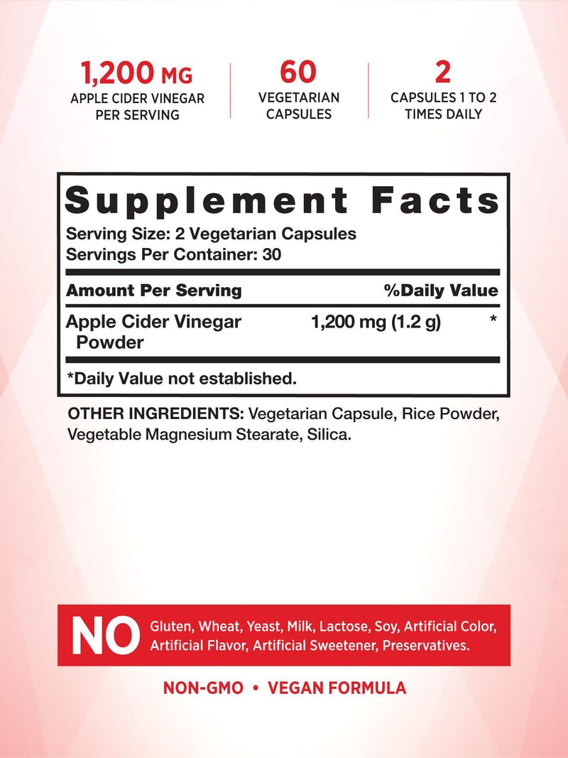 [Australia] - Nature's Truth Apple Cider Vinegar Vegan Capsules | 1200mg | 60 Veggie Pills | Extra Strength | Vegan, Non-GMO and Gluten Free Supplement 