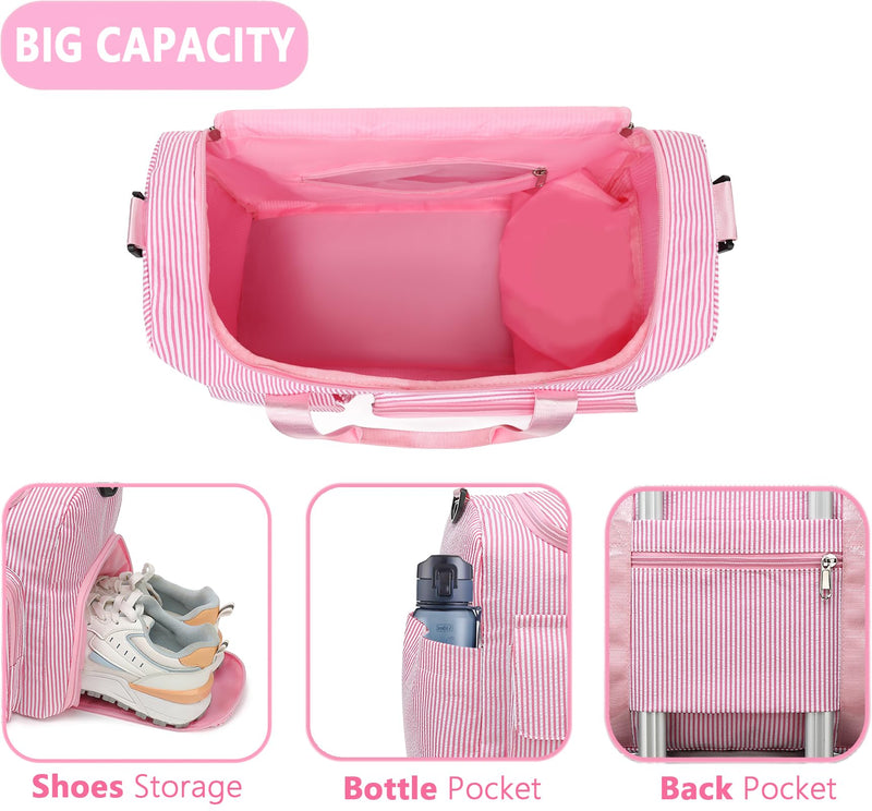 Kids Travel Duffle Bag Dance Bag Gifts for Girls | Initial Gym Bag with Shoes Compartment | Women Lightweight Weekender Bags | Tween Girl Gift Trendy Stuff Pink M