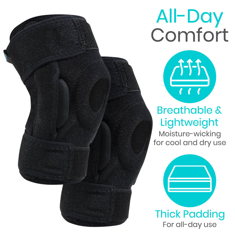 [Australia] - Vive Hinged Knee Brace (2 Pack) - Relieves ACL, MCL, Meniscus Tear - Lightweight, Comfortable, Breathable Open Patella Wrap with Side Stabilizers - for Women & Men - Adjustable Strap for Tendonitis (Black) Black 