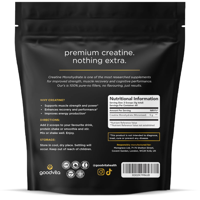 Micronised Creatine Monohydrate Powder | 2 Month Supply, 300g, 60 Servings | No Bloating, Ultra Fine Grade, Easily Mixed | Includes Scoop | Unflavoured