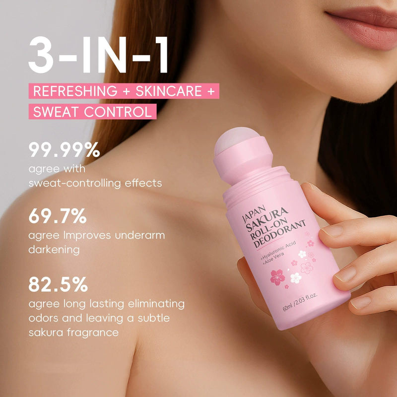 Roll-On Cherry Blossoms Deodorant Stick, Whole Body Deodorant for Women Infused with Vitamin C & Aloe, Lasting Odor & Sweat Protection, Moisturizing Gentle Formula for Smooth Skin, 60g