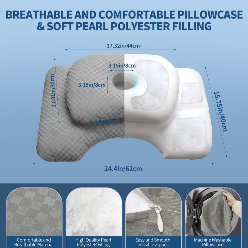 Gray Ear Piercing Pillow and Black 2-in-1 Cervical Pillow for Neck Pain Relief