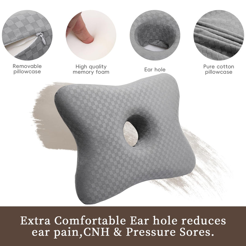 [Australia] - Piercing Pillow | Memory Foam Ear Piercing Pillow for Side Sleepers, Pillow with an Ear Hole for Ear Pain Relief, Ear Guard Pillow, Ear Hole Pillow for Piercings, Earplugs, and Headphones (Light Grey) Light Grey 