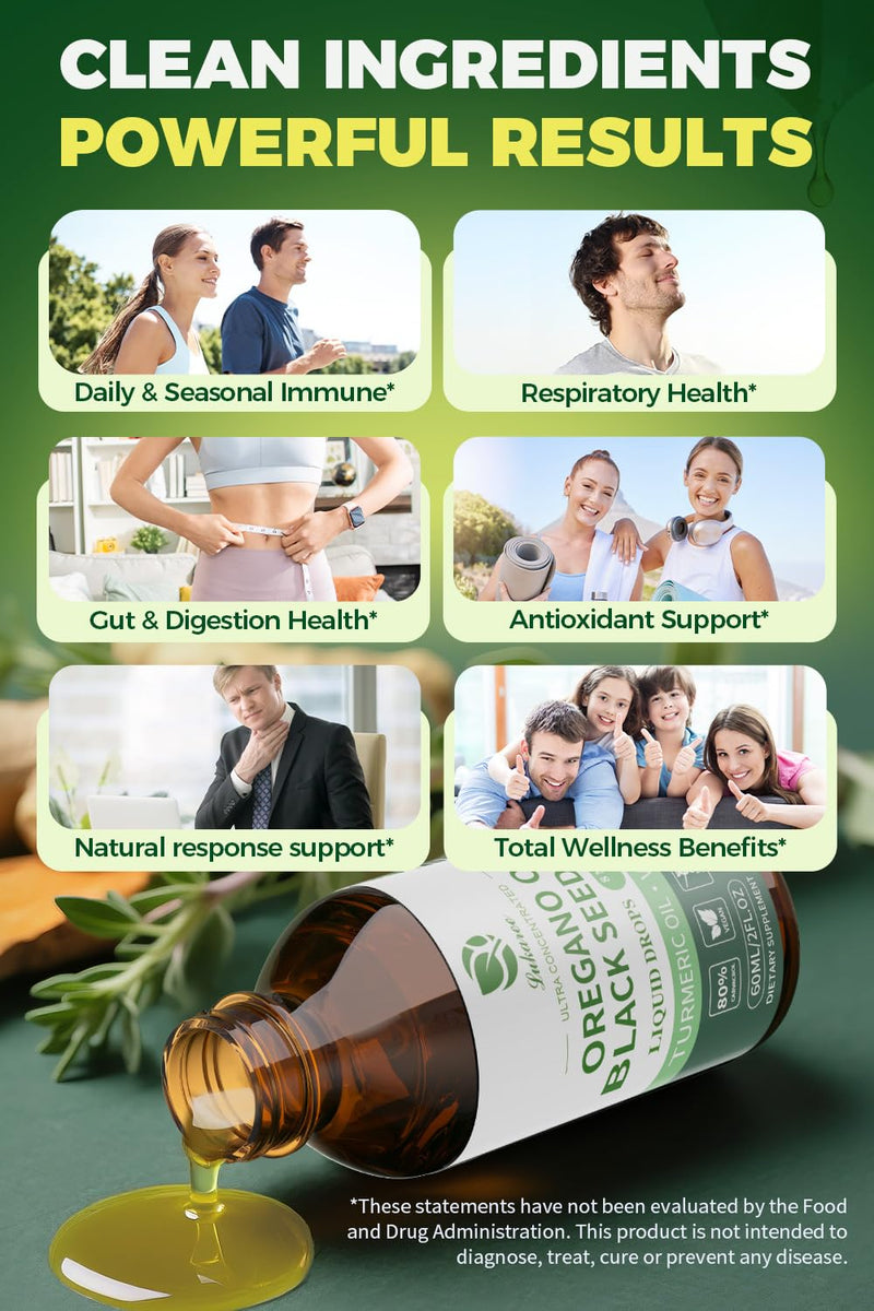 [Australia] - Oil of Oregano with Black Seed Oil, 4 in 1 Oregano Oil Drops with Turmeric Oil & Vitamin E, 80% Carvacrol, Immune, Respiratory, Digestive* ‚Äì Vegan, Sugar-Free, Non-GMO ‚Äì 8 Month Supply, 2 Fl Oz 2 Fl Oz (Pack of 1) 