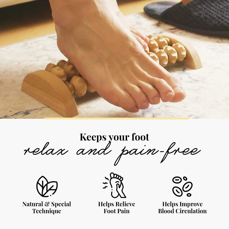 [Australia] - tuuli Wooden Foot Massager, Grooved Muscle Roller, Helps Ease Muscle Tension and Improve Blood Circulation, Natural Wood Therapy Massage Tools for Feet (M) M 