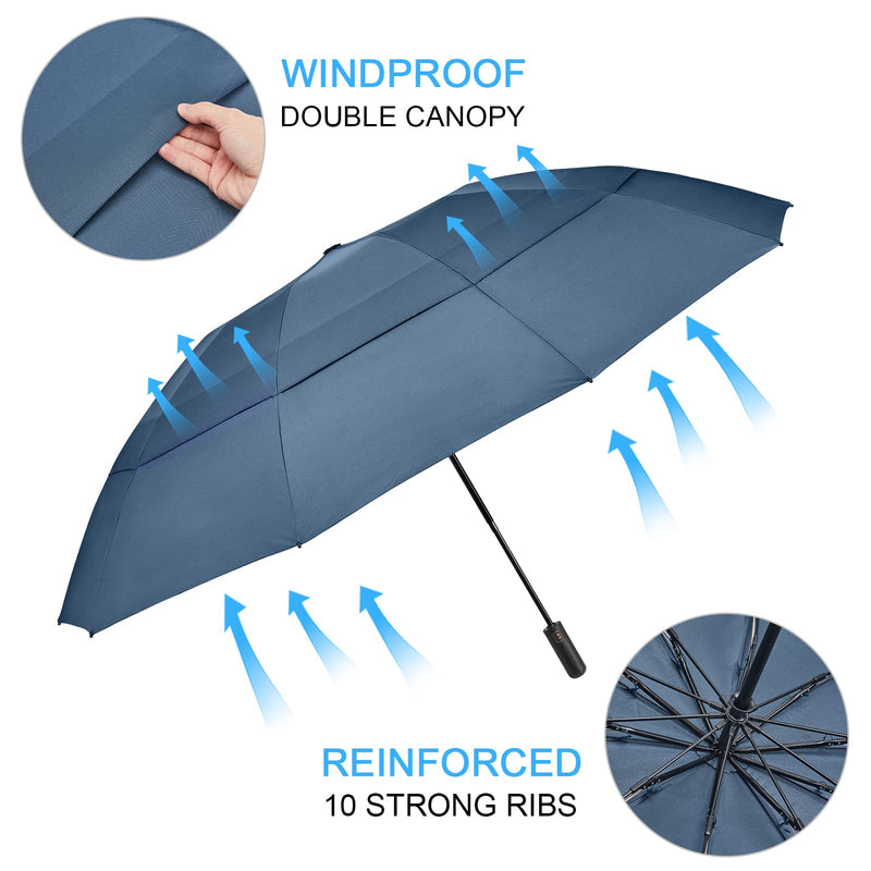 G4Free 54 Inch Inverted Windproof Umbrella with Wooden Handle + 62 Inch Large Golf Umbrella Compact Reverse Travel Umbrella, Portable & Durable for Rain