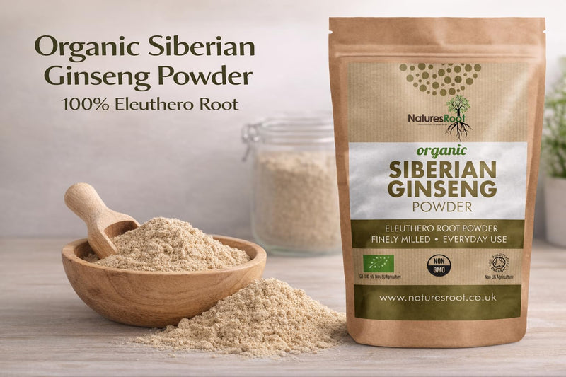 Natures Root Organic Siberian Ginseng Powder 500g - Boost Stamina & Immunity | Vegan | Non GMO | Raw 500 g (Pack of 1)
