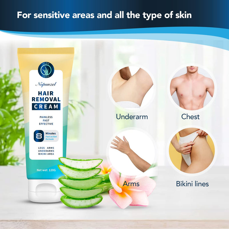Hair Removal Cream: Hair Remover for Women and Men - Sensitive Intimate Hair Removal - Painless Depilatory Cream - Private Areas Pubic Areas Bikini Body Legs Arms Underarms - All Skin Types - 120g 2.8 Ounce (Pack of 1)