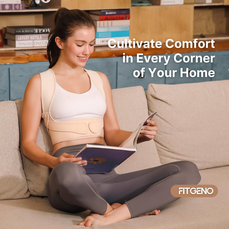 [Australia] - Fit Geno Posture Corrector for Women: Adjustable Lightweight Upper Back Brace for Neck Shoulder & Upper Back Pain Relief - Improve Posture Correct Hunchback Slouching Kyphosis Invisible Under Clothes (M/L Under Bust 32"-45") Beige Medium/Large 