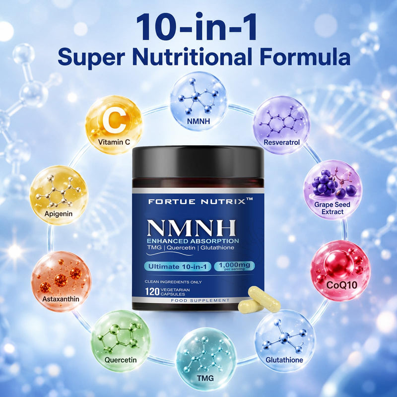 NMNH Supplement, 120 Capsules - 10-in-1 Blend with Resveratrol & Quercetin, NAD+ Alternative, Antioxidant Support for Energy & Cellular Health, High Absorption, Vegan, 2 Month Supply
