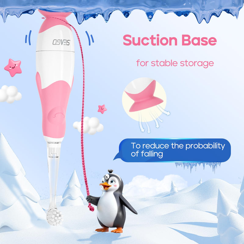 SEAGO Toddler Electric Toothbrushes for Baby Ages 0-3 Years, Baby Toothbrush with Smart Timer and Suction Base, 4 Replacement Brush Heads SG-513(Pink-C) Pink-c