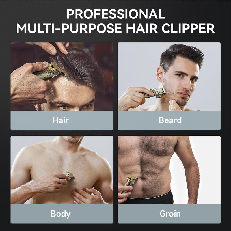 Hair Clippers for Men Professional Hair Trimmer Barbers Beard Trimmer Shaver Razor Hair Grooming Cutting Kit at Home T Blade Liner Trimmer Cordless Rechargeable Zero Gapped Edgers Gifts for Men Pattern 1