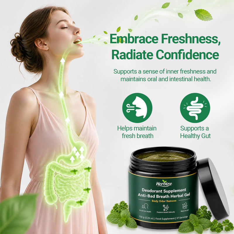Anti-Bad Breath Herbal Gel Supplement - Body & Breath Odor Control from The Inside - Internal Deodorant, Natural Herbal Deodorant Gel with Parsley & Chlorophyll, Balances Oral & Gut Health