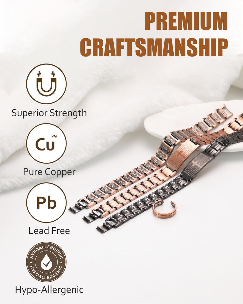 [Australia] - Jecanori 2X Copper Magnetic Bracelet for Men,Ultra Strength Cross Bracelet With Ring Include Adjustable Link, Jewelry Gift 