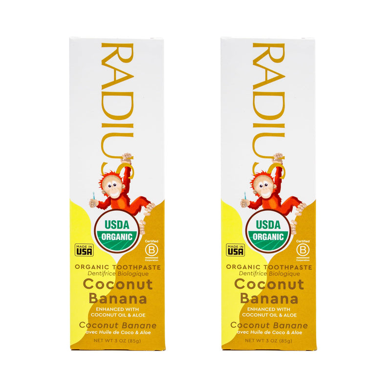 RADIUS Children's Toothpaste, Coconut Banana, 3 oz, Non-Toxic Chemical-Free Gluten-Free, Designed to Improve Gum Health & Prevent Cavities, Pack of 2 3 Ounce (Pack of 2)