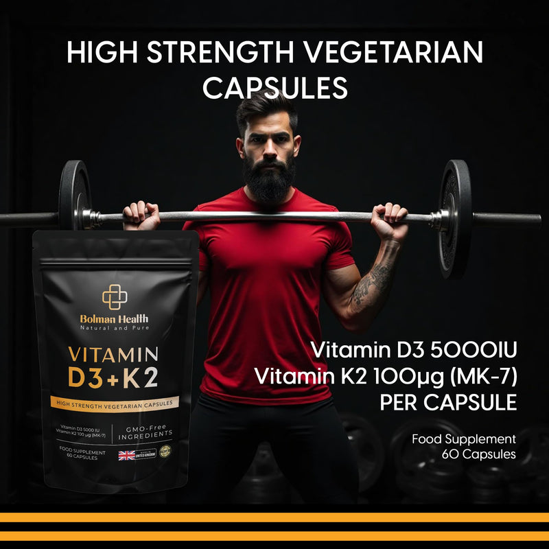 Vitamin D3 + K2 Capsules | 5000 IU Vitamin D3 & 100µg Vitamin K2 MK-7 | Supports Bones, Teeth, Muscles & Immune Function | 60 Vegetarian Capsules | Non-GMO | Gluten-Free Vitamin D Supplement 60 count (Pack of 1)