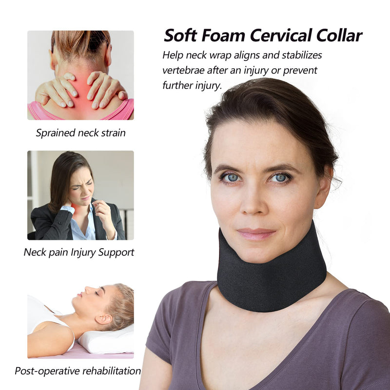 [Australia] - RESTCLOUD Soft Foam Neck Support Universal Neck Brace Adjustable Neck Support for Sleeping - Relieves Neck Pain (Black, 3" Deep Collar, L) L (3" High) Black 