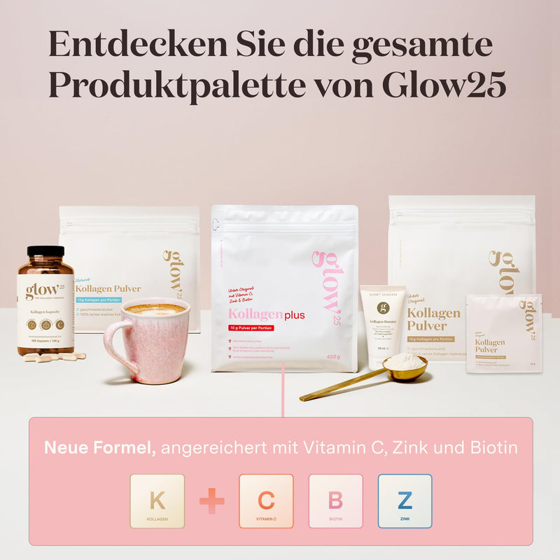 [Australia] - Glow25® Collagen Plus [450g] - with vitamin C, zinc and biotin - premium collagen hydrolyzate - peptides type 1 and 3 - perfect solubility 450g 